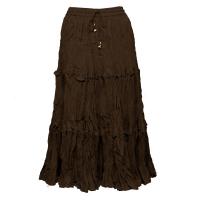 Skirts - Cotton Three Tier Broomstick - Calf Length - Dark Brown