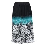Skirts - Georgette Mini Pleat - Calf Length - Leopard Border Black-Teal