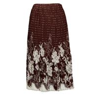 Skirts - Georgette Mini Pleat - Calf Length - Flowers and Dots Brown-Ivory