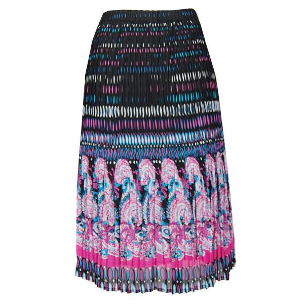 Wholesale 1031 - Georgette Mini Pleat Calf Length Skirts Paisley Border Pink-Blue - One Size Fits Most