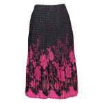 Skirts - Georgette Mini Pleat - Calf Length - Flowers and Dots Black-Pink