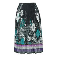 Skirts - Georgette Mini Pleat - Calf Length - Print Border Black-Teal-Purple