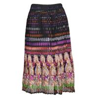 Skirts - Georgette Mini Pleat - Calf Length - Paisley Border Olive-Orchid