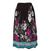 Skirts - Georgette Mini Pleat - Calf Length - Print Border Black-Teal-Pink