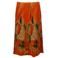 Skirts - Georgette Mini Pleat - Calf Length - Floral Watercolors - Green-Orange