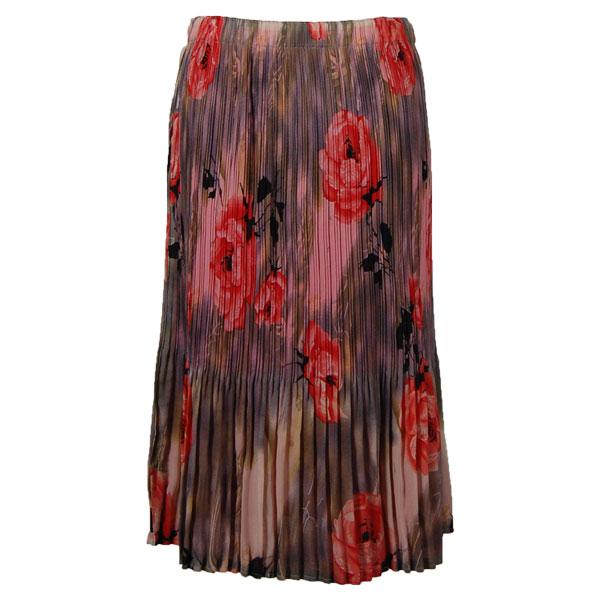 Wholesale 1031 - Georgette Mini Pleat Calf Length Skirts Roses Grey-Coral - One Size Fits Most