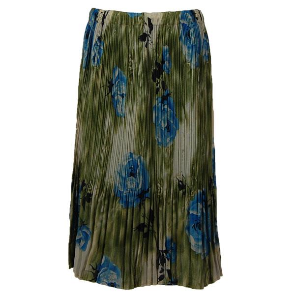 Wholesale 1031 - Georgette Mini Pleat Calf Length Skirts Roses Olive-Blue - One Size Fits Most