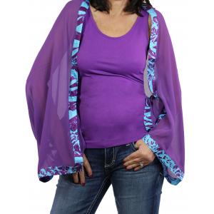 1036 - Origami Button Shawl/Capes Purple with Eggplant-Turquoise Trim - 