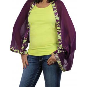 1036 - Origami Button Shawl/Capes Plum with Plum-Spring Green Trim - 