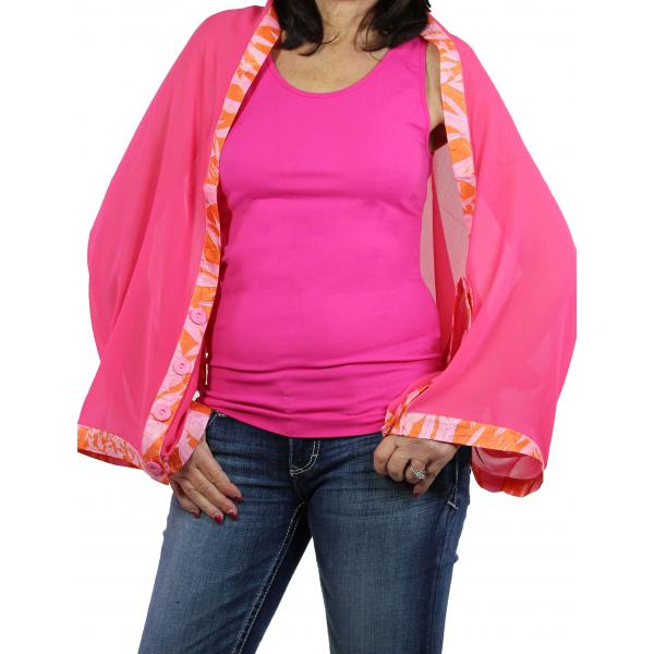 Wholesale 648 - Origami Three Quarter Sleeve Tops Hot Pink with Orange-Flamingo Trim - 