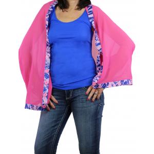 1036 - Origami Button Shawl/Capes Pink with Royal-Flamingo Trim - 