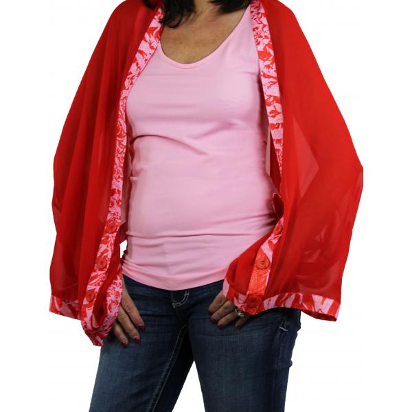 Wholesale 1036 - Origami Button Shawl/Capes Scarlet with Scarlet-Flamingo Trim - 