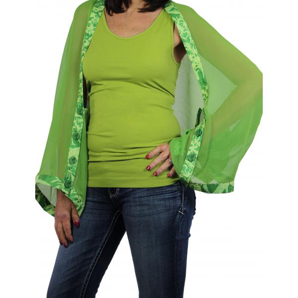 Wholesale 648 - Origami Three Quarter Sleeve Tops Green with Emerald-Lime Trim - 