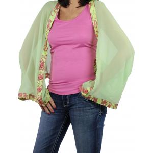 1036 - Origami Button Shawl/Capes Spring Green with Coral-Spring Green Trim - 