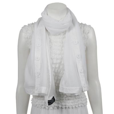 Scarves - Button Georgette - White with White Trim