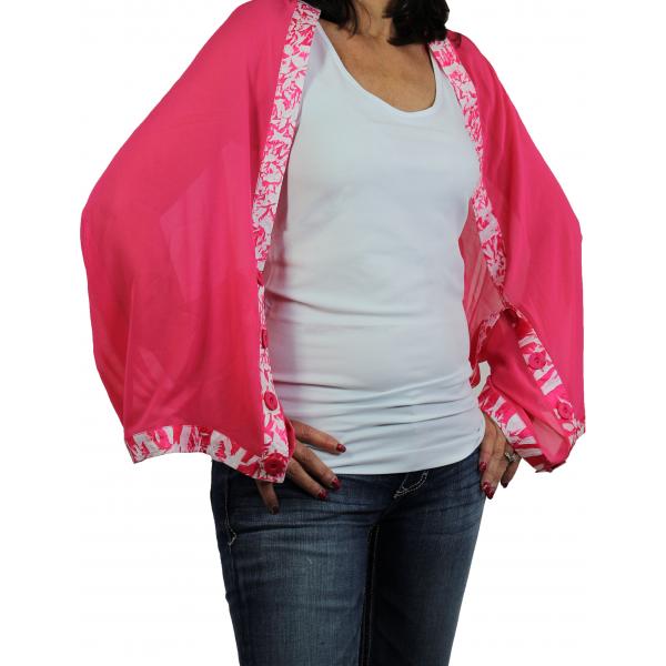 Wholesale 648 - Origami Three Quarter Sleeve Tops Hot Pink with Pink-White Trim - 