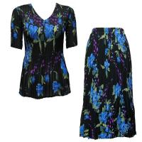 Sets Georgette Mini Pleat - Half Sleeve V Neck - Black-Blue Floral