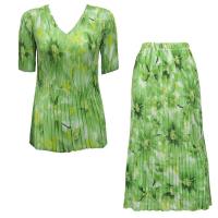 Sets Georgette Mini Pleat - Half Sleeve V Neck - Daisies - Green