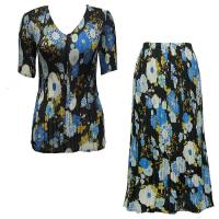Sets Georgette Mini Pleat - Half Sleeve V Neck - Mums Blue-Black