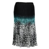 Skirts - Georgette Micro Pleat - Calf Length - Leopard Border Black-Teal
