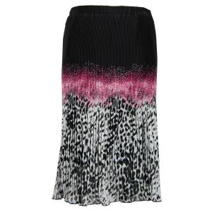 1063 - Georgette Micro Pleat Calf Length Skirts Leopard Border Black-Pink - One Size Fits Most