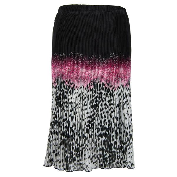Wholesale 1063 - Georgette Micro Pleat Calf Length Skirts Leopard Border Black-Pink - One Size Fits Most