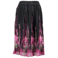 Skirts - Georgette Micro Pleat - Calf Length - Floral Border Black-Pink