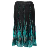 Skirts - Georgette Micro Pleat - Calf Length - Floral Border Black-Turquoise