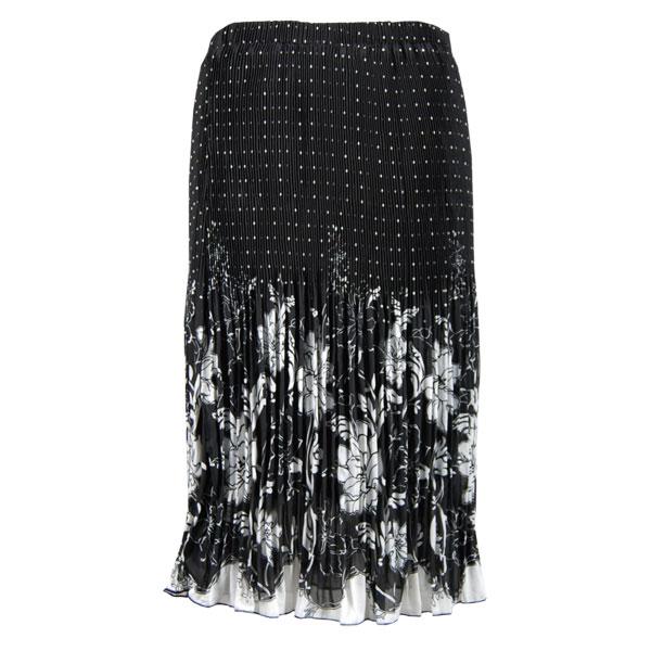 Wholesale 1063 - Georgette Micro Pleat Calf Length Skirts Flowers and Dots Black-White - One Size Fits Most