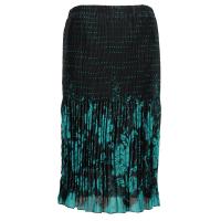Skirts - Georgette Micro Pleat - Calf Length - Flowers and Dots Black-Turquoise