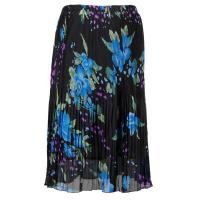 Skirts - Georgette Micro Pleat - Calf Length - Black-Blue Floral