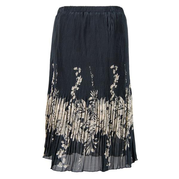 Wholesale 1063 - Georgette Micro Pleat Calf Length Skirts Ivory Floral on Black - One Size Fits Most