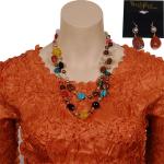 Gift Sets - 3/4 Origami / Jewelry - Paprika with Multi Colored Semi Precious Stone Necklace Set