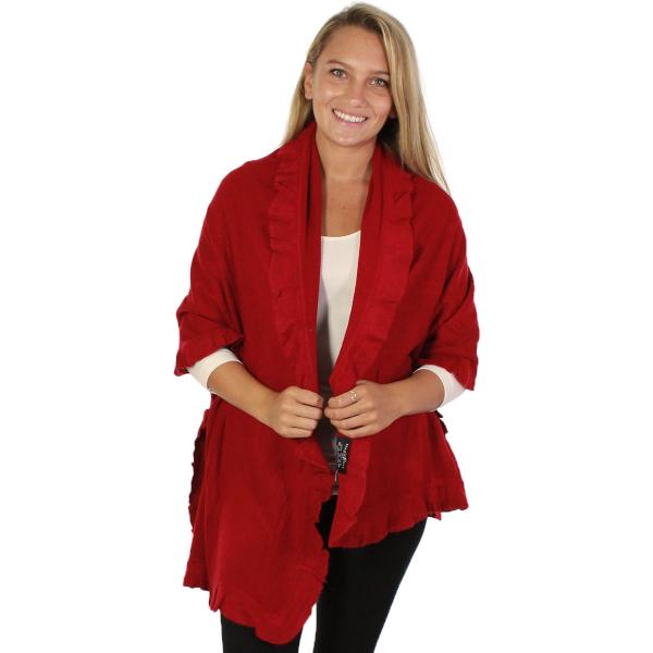 Wholesale Overstock and Clearance Scarves & Accessories  CB022 - Red<br> 
Ruffle Knit Shawl  - 