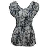 Georgette Mini Pleats - Cap Sleeve V-Neck - Black Floral 2 on White