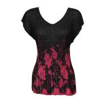 Georgette Mini Pleats - Cap Sleeve V-Neck - Flowers and Dots Black-Pink