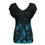 Georgette Mini Pleats - Cap Sleeve V-Neck - Flowers and Dots Black-Turquoise
