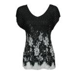 Georgette Mini Pleats - Cap Sleeve V-Neck - Flowers and Dots Black-White