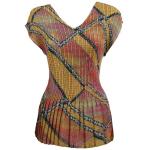 Georgette Mini Pleats - Cap Sleeve V-Neck - Geometric Raspberry-Gold <span style="color:red;">(Overstock Price Reduction)</span>
