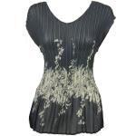Georgette Mini Pleats - Cap Sleeve V-Neck - Ivory Floral on Black