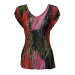 Georgette Mini Pleats - Cap Sleeve V-Neck - Leopard and Beads Red-Black <span style="color:red">(Overstock Price Reduction)</span>