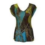 Georgette Mini Pleats - Cap Sleeve V-Neck - Leopard and Beads Teal-Brown <span style="color:red">(Overstock Price Reduction)</span>