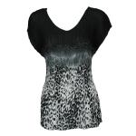 Georgette Mini Pleats - Cap Sleeve V-Neck - Leopard Border Black-Grey