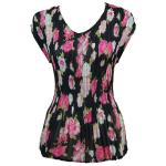 Georgette Mini Pleats - Cap Sleeve V-Neck - Mini Roses on Black <span style="color:red">(Overstock Price Reduction)</span>