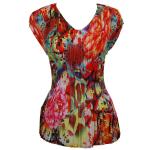 Georgette Mini Pleats - Cap Sleeve V-Neck - Paint Splatter Floral - Red