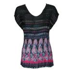 Georgette Mini Pleats - Cap Sleeve V-Neck - Paisley Border Pink-Blue