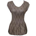 Georgette Mini Pleats - Cap Sleeve V-Neck - Plaid Tan on Brown <span style="color:red">(Overstock Price Reduction)</span>