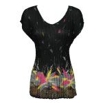 Georgette Mini Pleats - Cap Sleeve V-Neck - Print Border 2 Black-Gold-Grey
