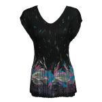 Georgette Mini Pleats - Cap Sleeve V-Neck - Print Border 2 Black-Orchid-Grey