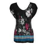 Georgette Mini Pleats - Cap Sleeve V-Neck - Print Border Black-Teal-Pink